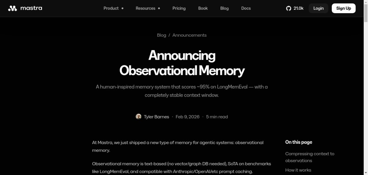 Observational Memory by Mastra Review - AI Tool Features and Tips